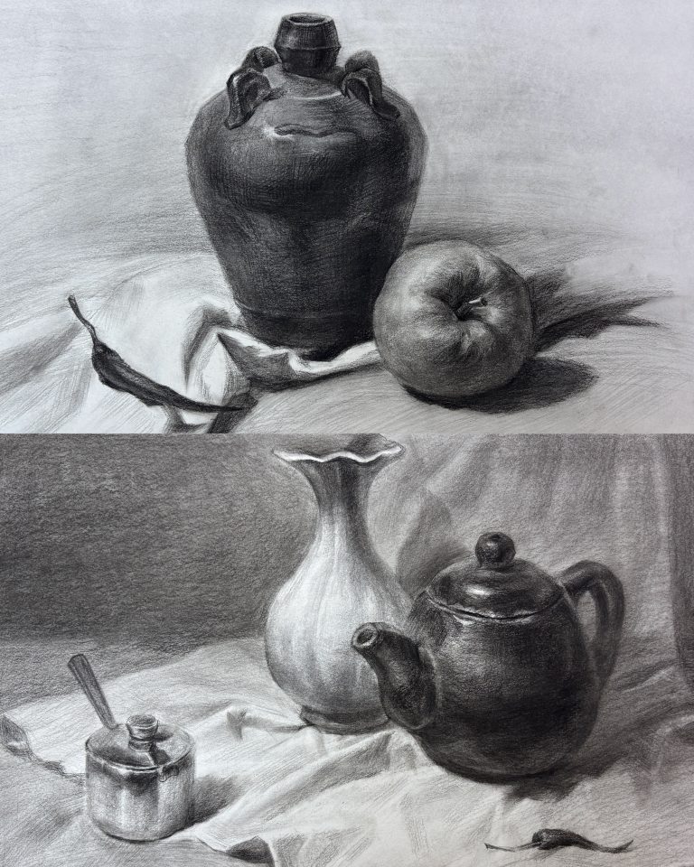 素描静物·酒瓶与陶罐